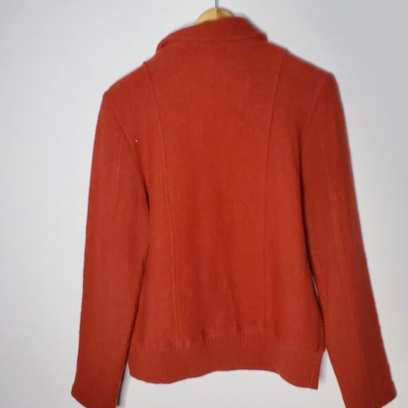 David Brooks Orange Boiled wool paneled ribbed sleeve zip up jacket - Picture 7 of 8